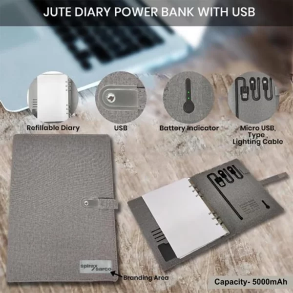 Jute Power Bank Dairies 5000 MAH